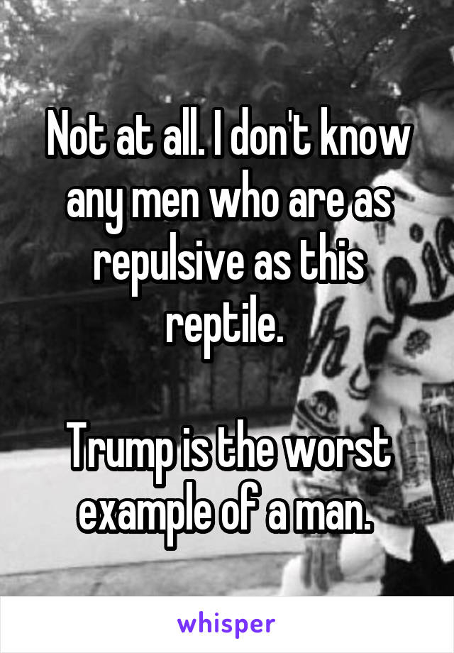 Not at all. I don't know any men who are as repulsive as this reptile. 

Trump is the worst example of a man. 