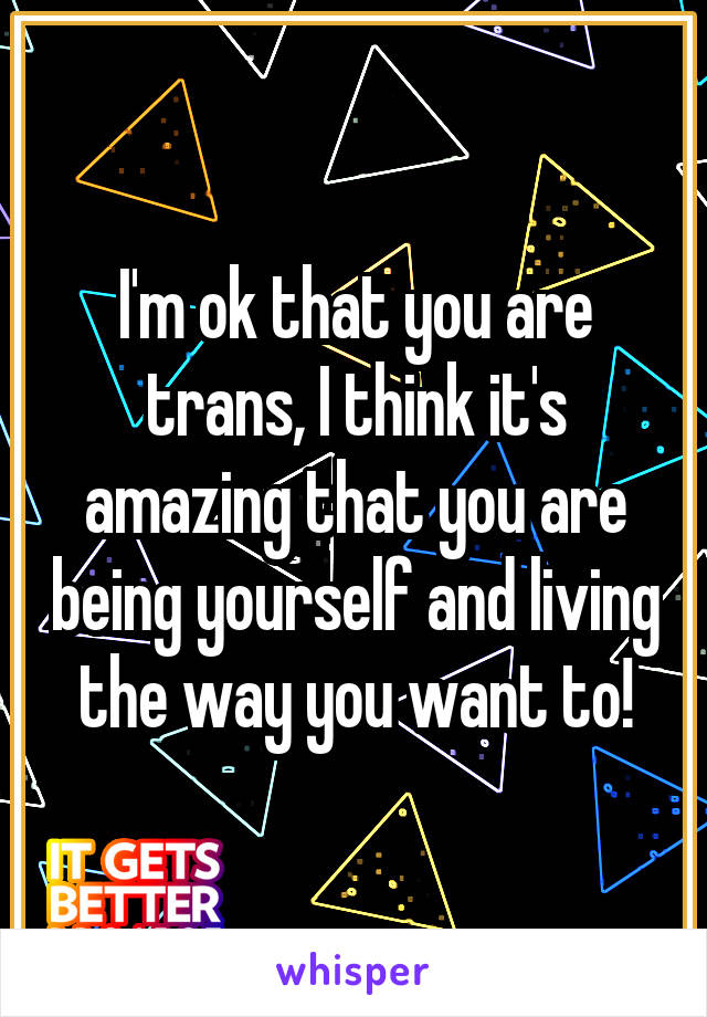 I'm ok that you are trans, I think it's amazing that you are being yourself and living the way you want to!