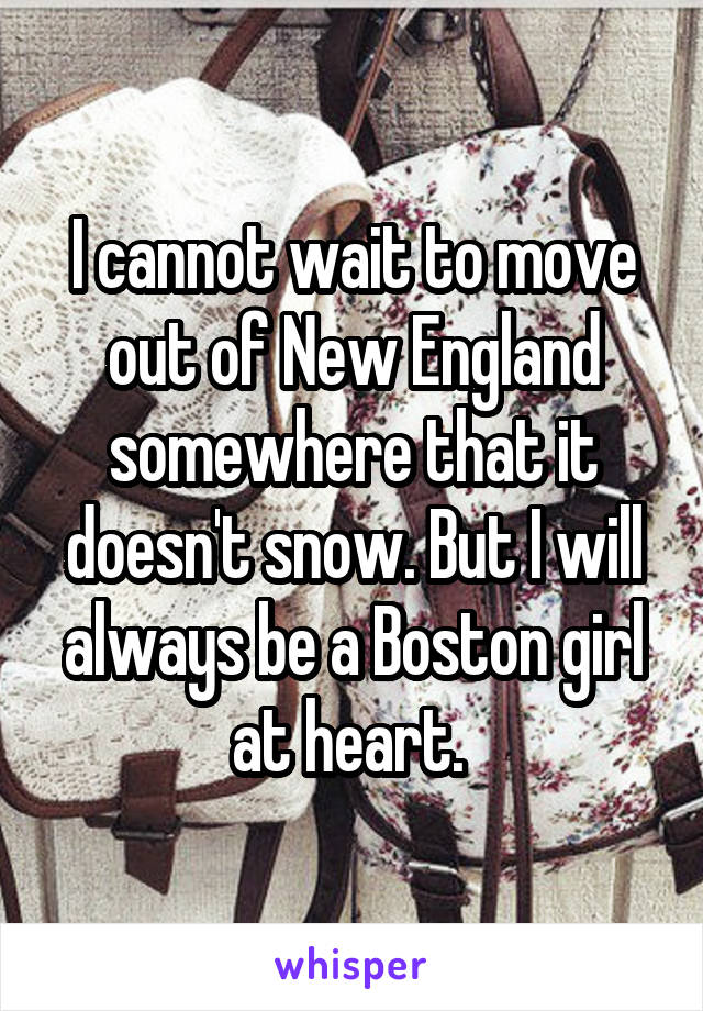 I cannot wait to move out of New England somewhere that it doesn't snow. But I will always be a Boston girl at heart. 