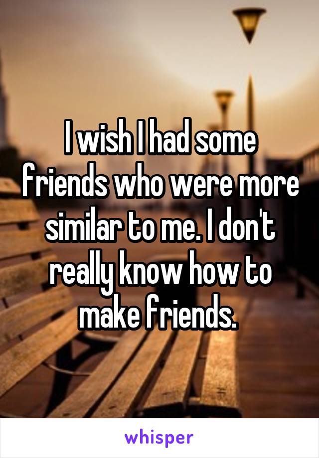 I wish I had some friends who were more similar to me. I don't really know how to make friends. 