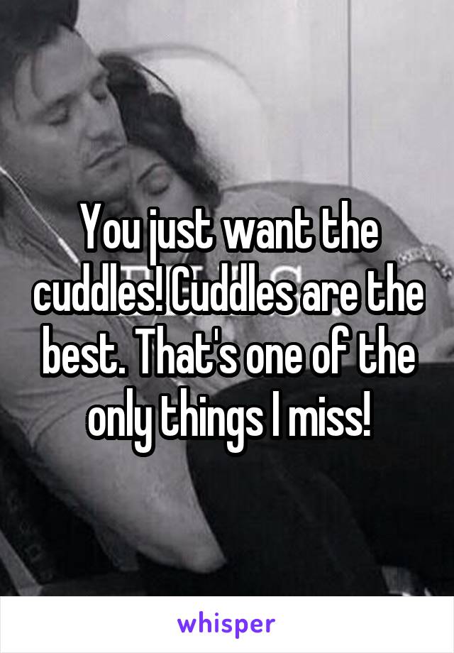 You just want the cuddles! Cuddles are the best. That's one of the only things I miss!