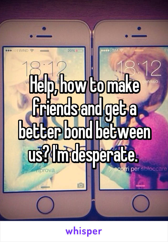 Help, how to make friends and get a better bond between us? I'm desperate. 