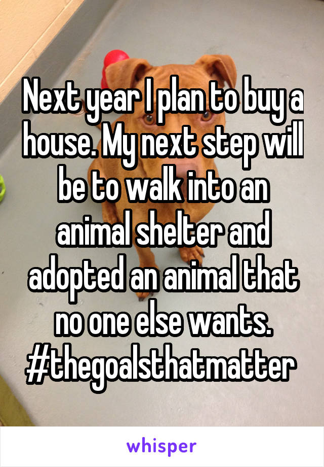 Next year I plan to buy a house. My next step will be to walk into an animal shelter and adopted an animal that no one else wants. #thegoalsthatmatter 