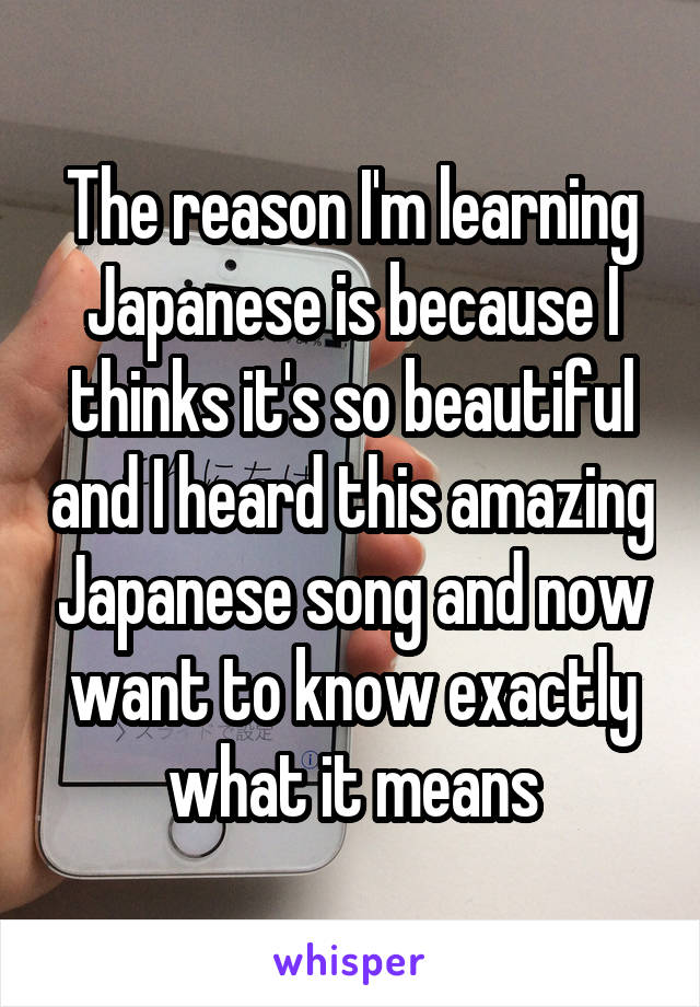 The reason I'm learning Japanese is because I thinks it's so beautiful and I heard this amazing Japanese song and now want to know exactly what it means
