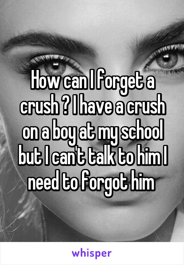 How can I forget a crush ? I have a crush on a boy at my school but I can't talk to him I need to forgot him 