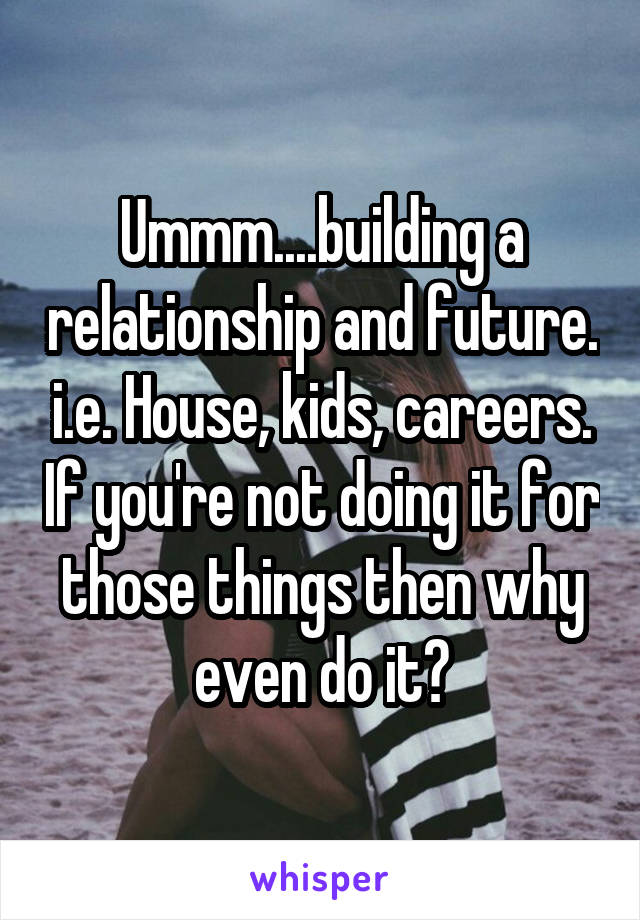 Ummm....building a relationship and future. i.e. House, kids, careers. If you're not doing it for those things then why even do it?