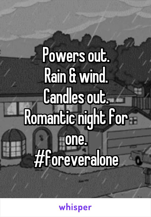 Powers out.
Rain & wind.
Candles out.
Romantic night for one.
#foreveralone