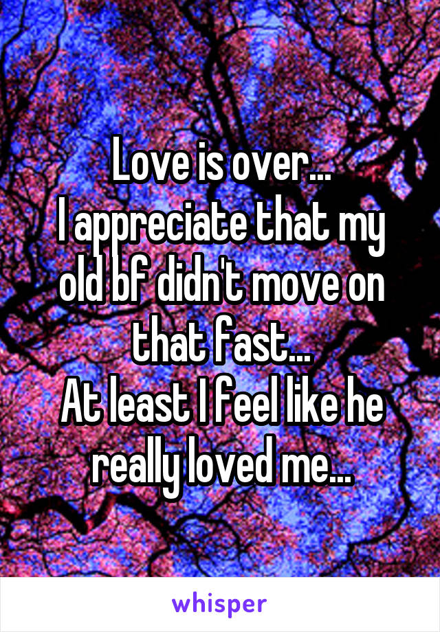 Love is over...
I appreciate that my old bf didn't move on that fast...
At least I feel like he really loved me...