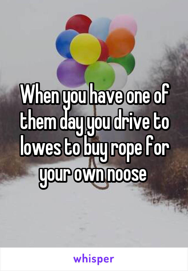 When you have one of them day you drive to lowes to buy rope for your own noose 