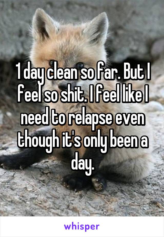 1 day clean so far. But I feel so shit. I feel like I need to relapse even though it's only been a day.