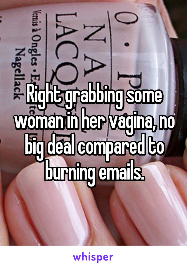Right grabbing some woman in her vagina, no big deal compared to burning emails.