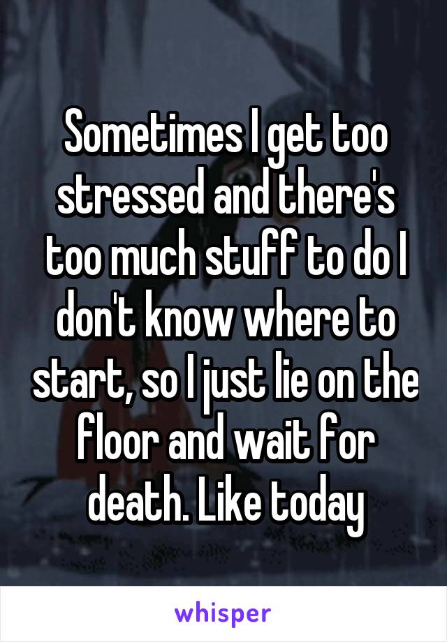 Sometimes I get too stressed and there's too much stuff to do I don't know where to start, so I just lie on the floor and wait for death. Like today