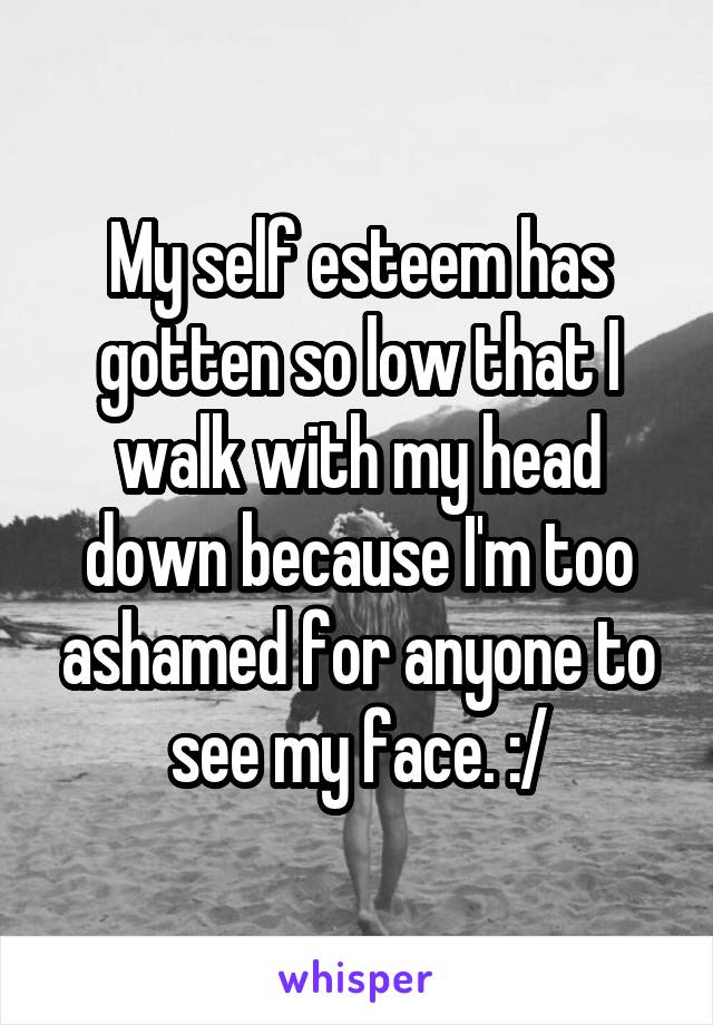 My self esteem has gotten so low that I walk with my head down because I'm too ashamed for anyone to see my face. :/