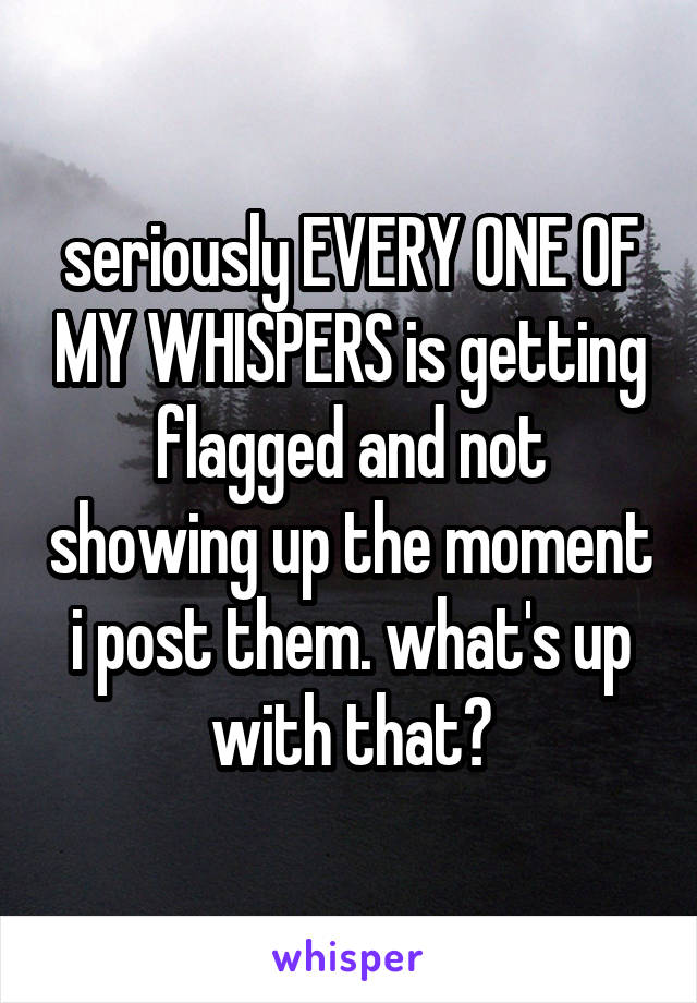 seriously EVERY ONE OF MY WHISPERS is getting flagged and not showing up the moment i post them. what's up with that?