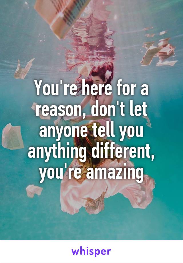 You're here for a reason, don't let anyone tell you anything different, you're amazing