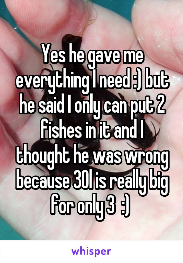 Yes he gave me everything I need :) but he said I only can put 2 fishes in it and I thought he was wrong because 30l is really big for only 3  :) 