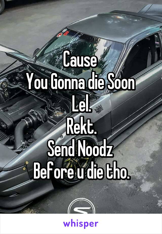Cause 
You Gonna die Soon 
Lel.
Rekt.
Send Noodz 
Before u die tho.