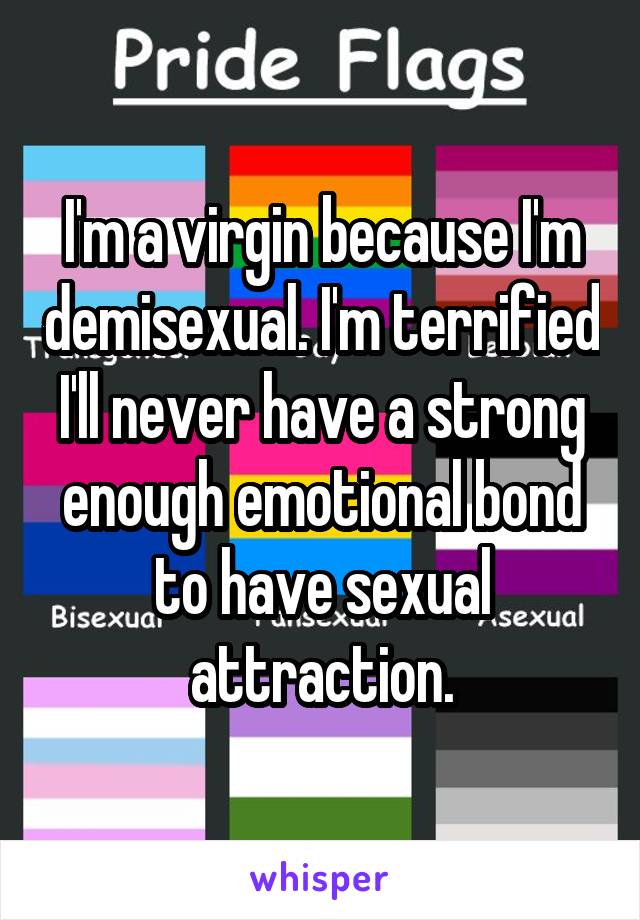 I'm a virgin because I'm demisexual. I'm terrified I'll never have a strong enough emotional bond to have sexual attraction.