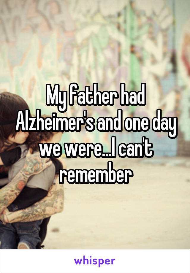 My father had Alzheimer's and one day we were...I can't remember