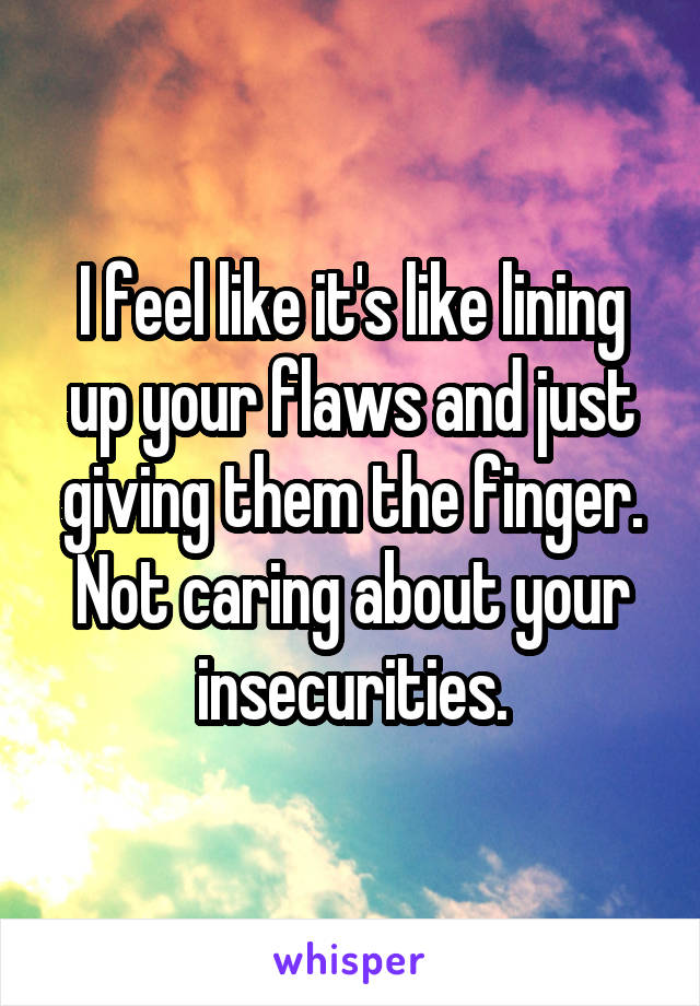 I feel like it's like lining up your flaws and just giving them the finger. Not caring about your insecurities.