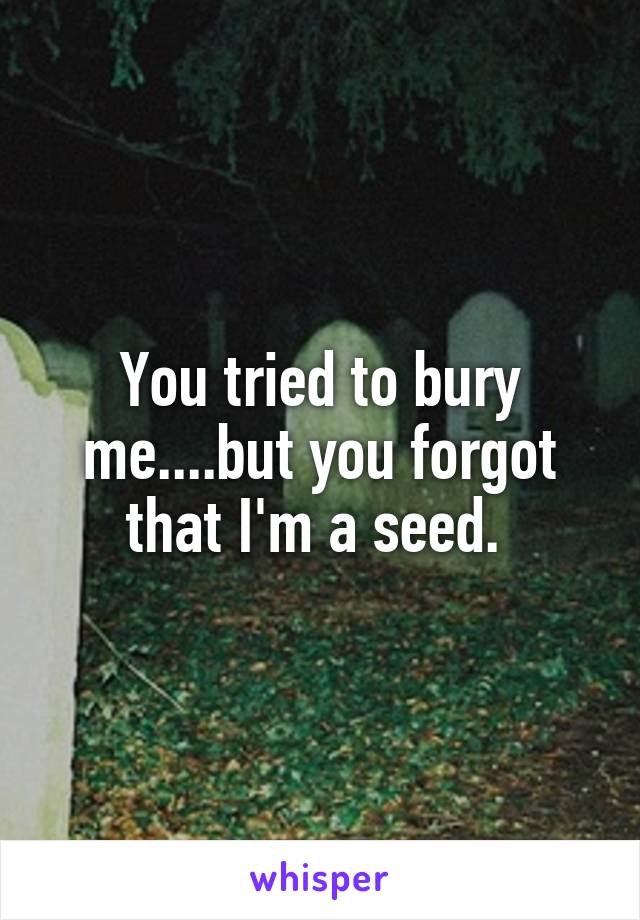 You tried to bury me....but you forgot that I'm a seed. 