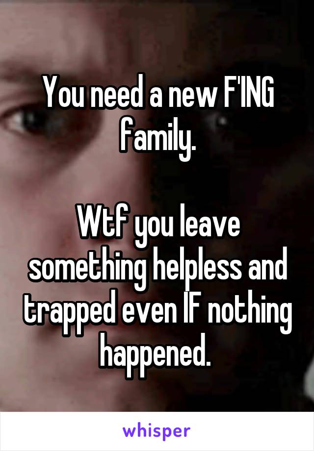 You need a new F'ING family.

Wtf you leave something helpless and trapped even IF nothing happened. 