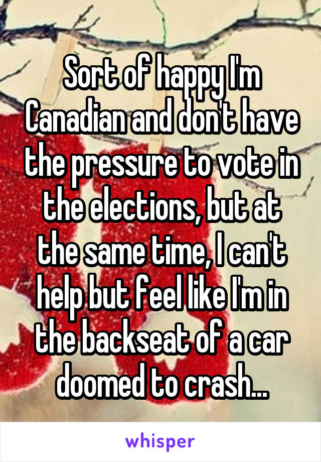 Sort of happy I'm Canadian and don't have the pressure to vote in the elections, but at the same time, I can't help but feel like I'm in the backseat of a car doomed to crash...