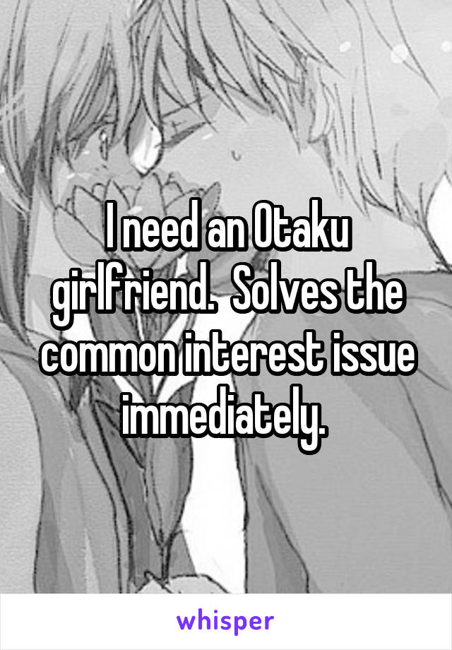I need an Otaku girlfriend.  Solves the common interest issue immediately. 