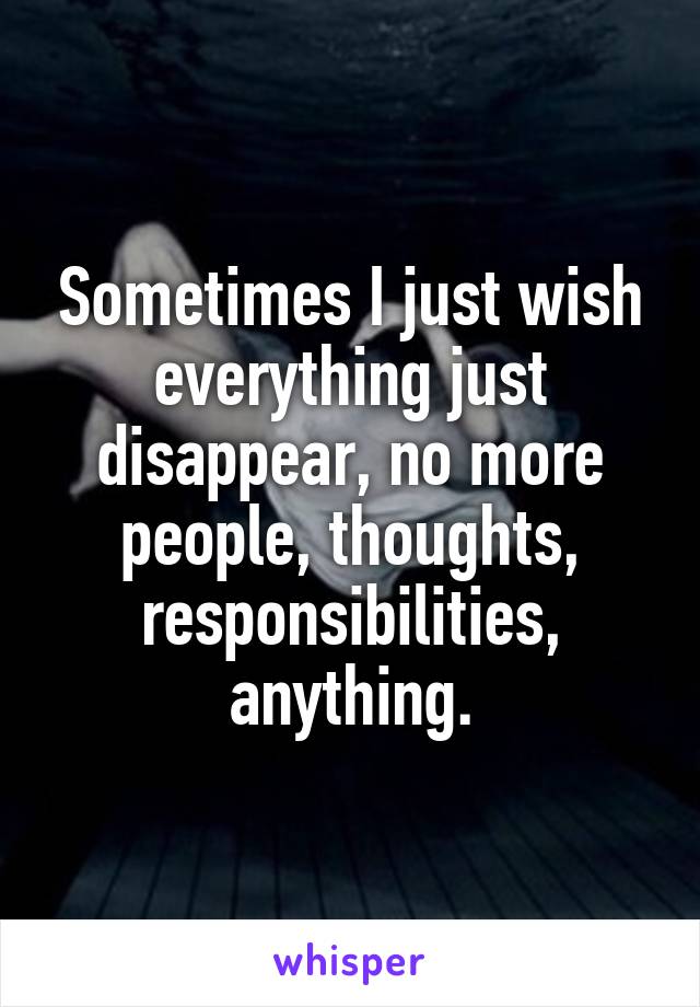 Sometimes I just wish everything just disappear, no more people, thoughts, responsibilities, anything.