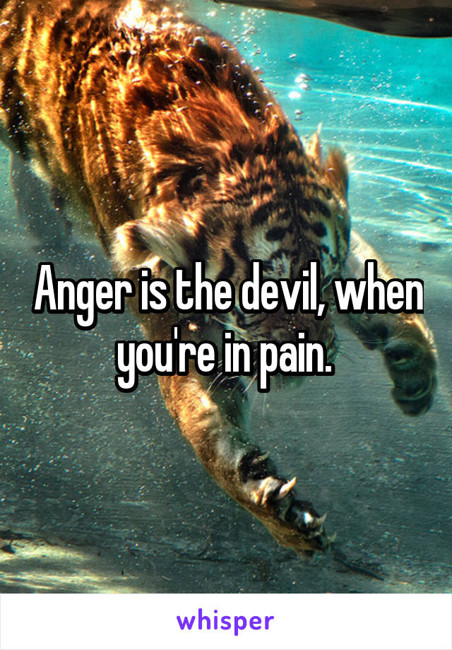 Anger is the devil, when you're in pain. 