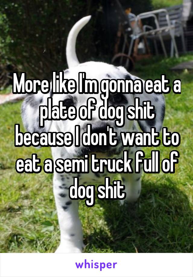 More like I'm gonna eat a plate of dog shit because I don't want to eat a semi truck full of dog shit