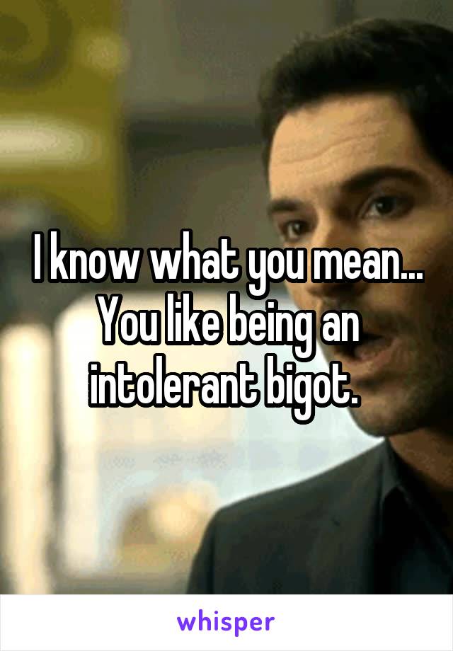 I know what you mean... You like being an intolerant bigot. 