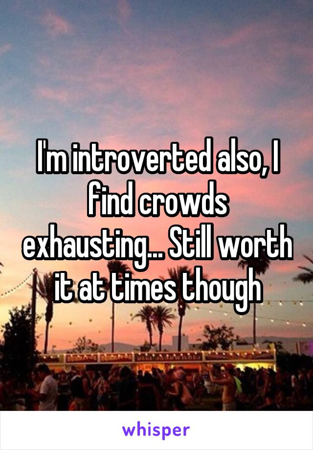 I'm introverted also, I find crowds exhausting... Still worth it at times though