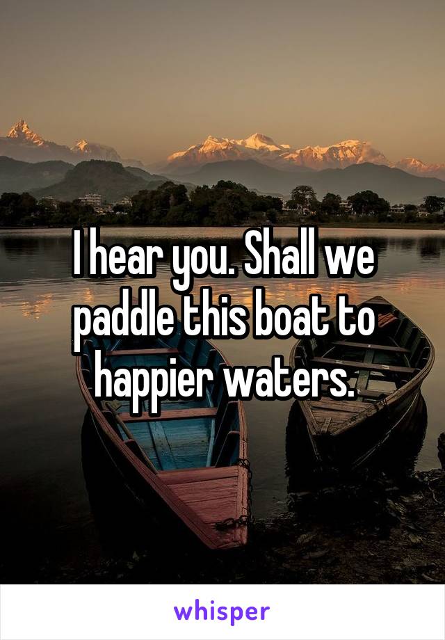I hear you. Shall we paddle this boat to happier waters.