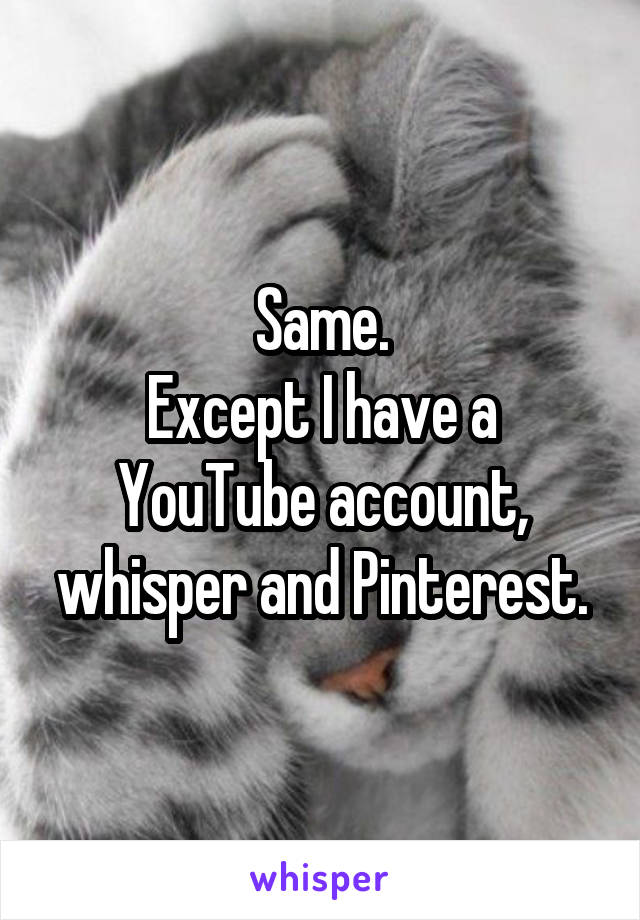 Same.
Except I have a YouTube account, whisper and Pinterest.
