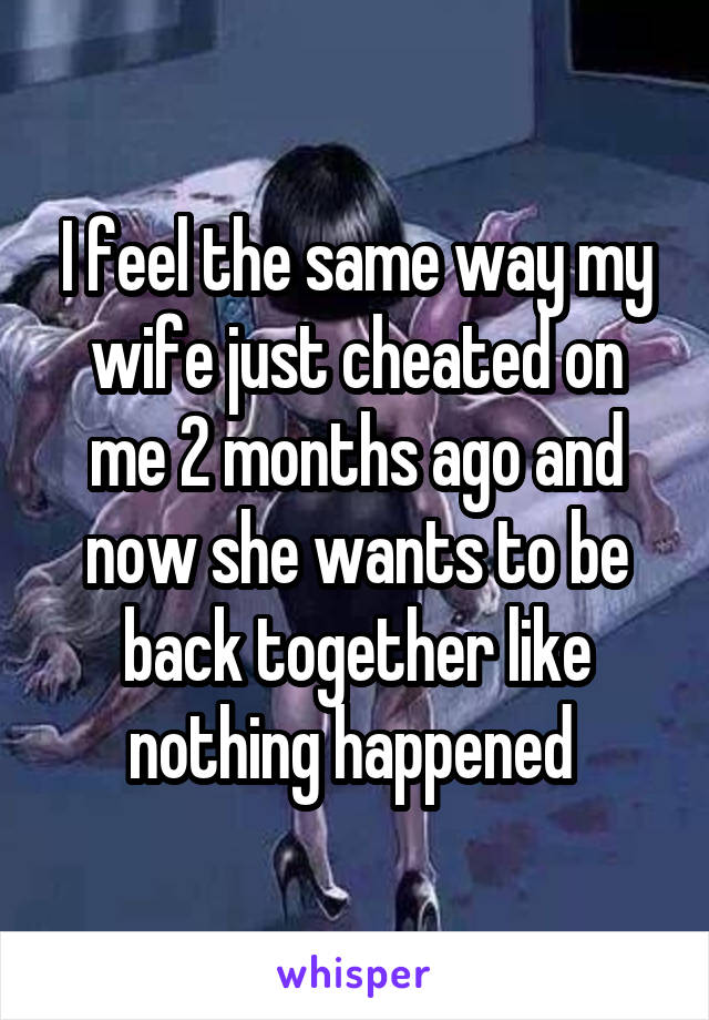 I feel the same way my wife just cheated on me 2 months ago and now she wants to be back together like nothing happened 