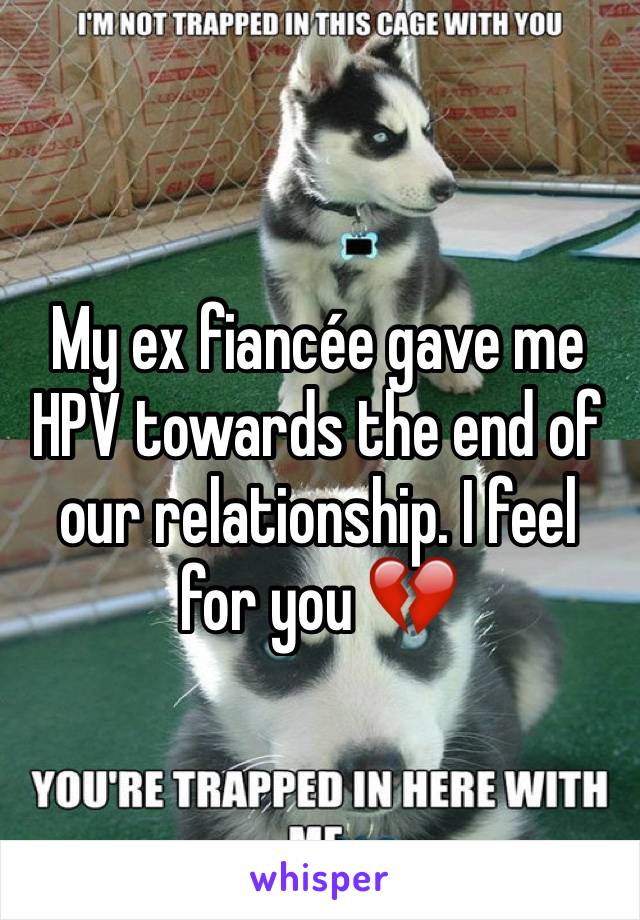 My ex fiancée gave me HPV towards the end of our relationship. I feel for you 💔