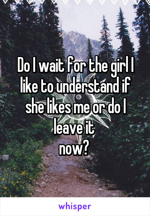 Do I wait for the girl I like to understand if she likes me or do I leave it 
now? 