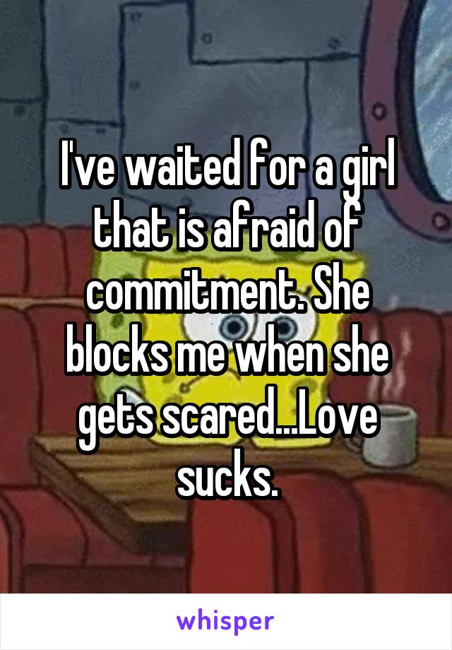 I've waited for a girl that is afraid of commitment. She blocks me when she gets scared...Love sucks.