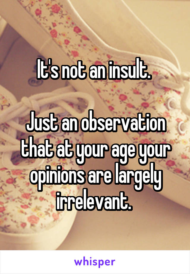 It's not an insult. 

Just an observation that at your age your opinions are largely irrelevant. 