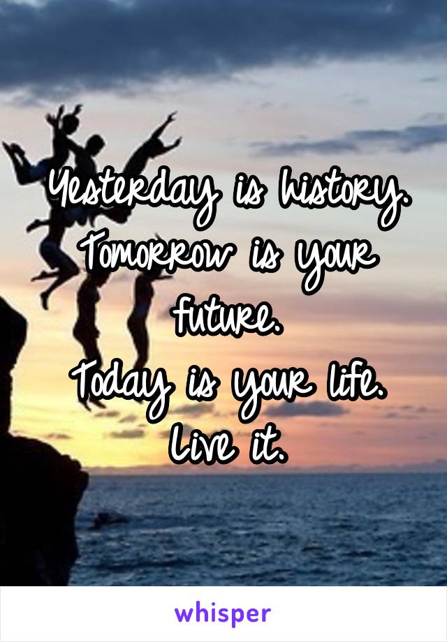Yesterday is history.
Tomorrow is your future.
Today is your life.
Live it.