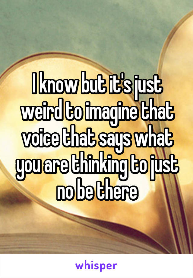 I know but it's just weird to imagine that voice that says what you are thinking to just no be there