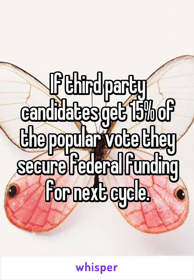 If third party candidates get 15% of the popular vote they secure federal funding for next cycle.