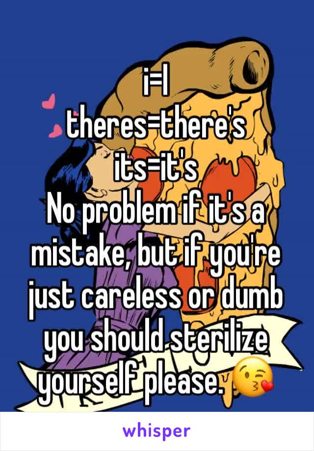 i=I 
theres=there's
its=it's
No problem if it's a mistake, but if you're just careless or dumb you should sterilize yourself please. 😘