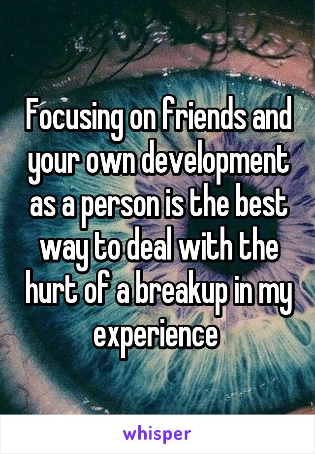 Focusing on friends and your own development as a person is the best way to deal with the hurt of a breakup in my experience 