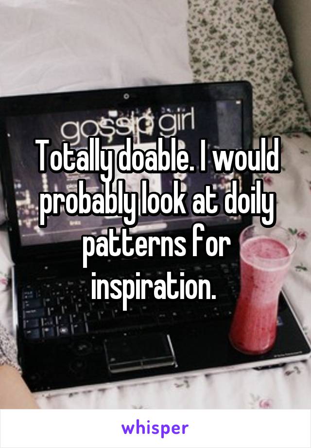 Totally doable. I would probably look at doily patterns for inspiration. 