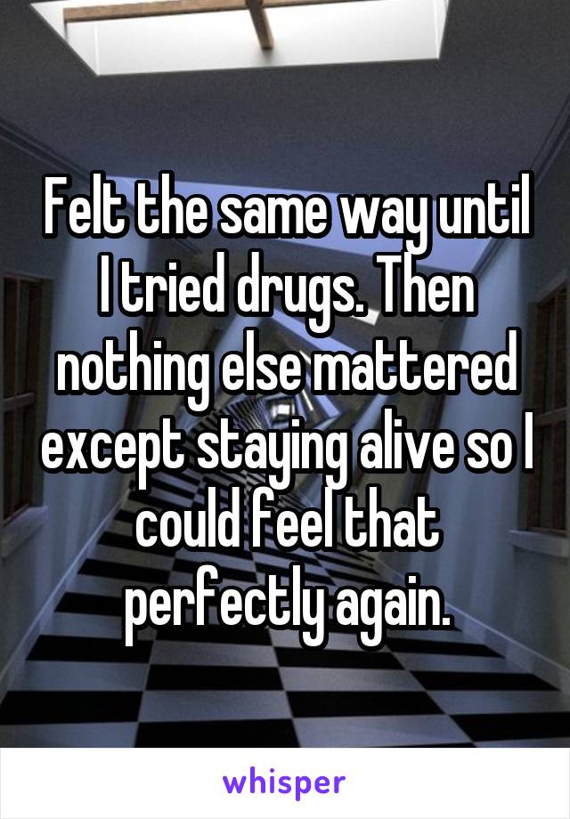 Felt the same way until I tried drugs. Then nothing else mattered except staying alive so I could feel that perfectly again.