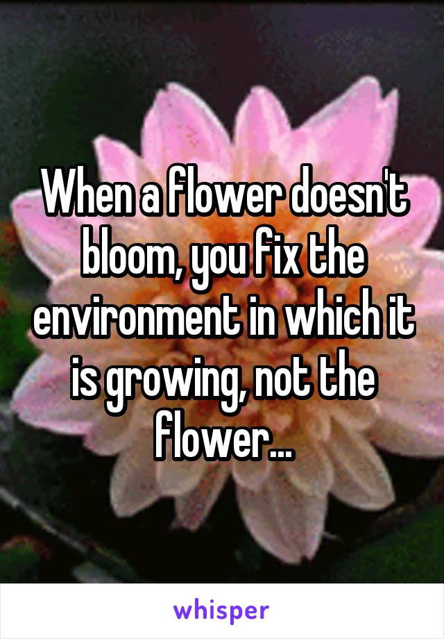 When a flower doesn't bloom, you fix the environment in which it is growing, not the flower...