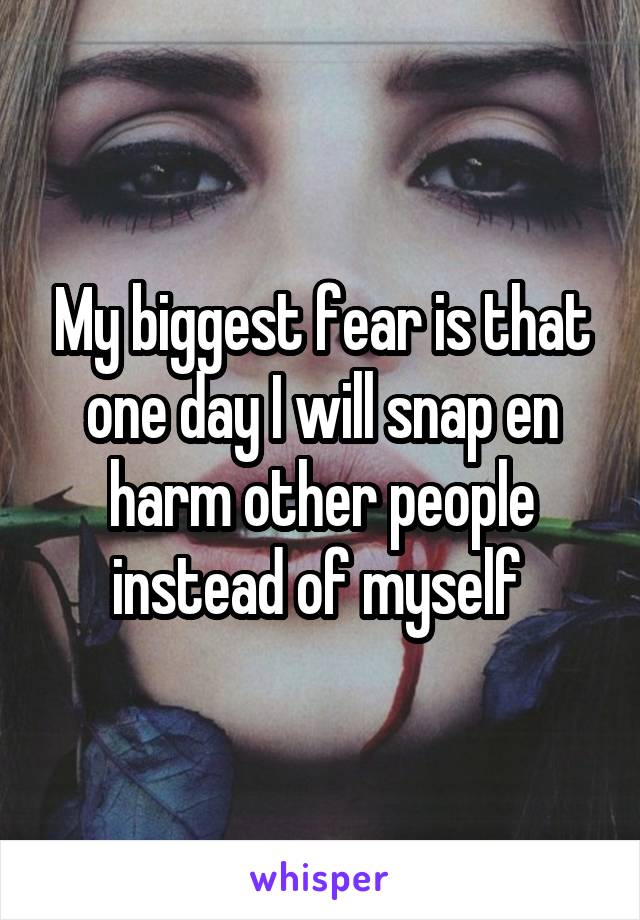 My biggest fear is that one day I will snap en harm other people instead of myself 
