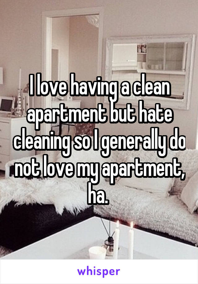 I love having a clean apartment but hate cleaning so I generally do not love my apartment, ha. 